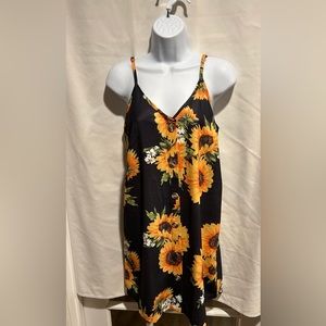 Black Minidress w/ sunflowers, medium, adjustable straps, Amazon, no flaws